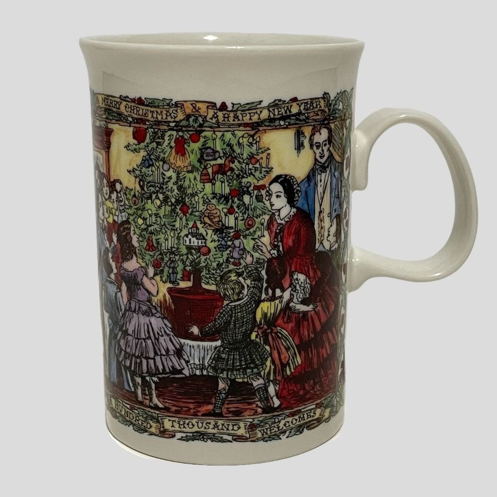 Dunoon Mug Old World Christmas Party Cheer Scene Porcelain Cup Made In Scotland